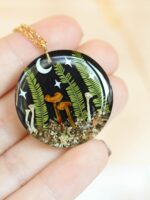 Forest lover Necklace: Real Mushroom & Leaf with Moon and Stars