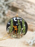 Forest lover Necklace: Real Mushroom & Leaf with Moon and Stars