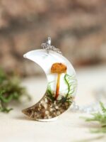 Real Mushroom Terrarium Moon Necklace, Nature Inspired Gift Idea
