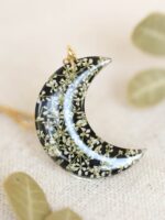 Moon Necklace with Pressed Queen Anne Lace Flower in Resin