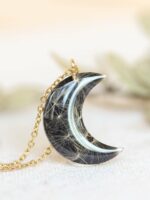 Delicate Black Moon Necklace with Real Dandelion Seeds in Resin