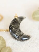 Delicate Black Moon Necklace with Real Dandelion Seeds in Resin