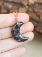 Delicate Black Moon Necklace with Real Dandelion Seeds in Resin