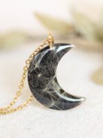 Delicate Black Moon Necklace with Real Dandelion Seeds in Resin