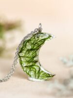 Half Moon Necklace with Real Plant in Resin – Nature Jewelry