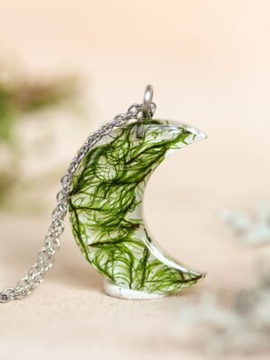Half Moon Necklace with Real Plant in Resin – Nature Jewelry