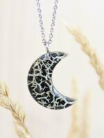Aesthetic Crescent Moon Necklace with Pressed Plants in Resin