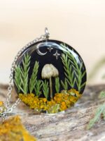 Forest Necklace with Mushroom, Real Plants, Stars and Moon