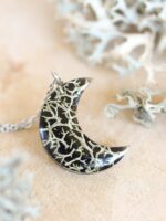 Aesthetic Crescent Moon Necklace with Pressed Plants in Resin