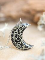 Aesthetic Crescent Moon Necklace with Pressed Plants in Resin