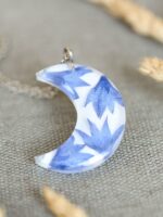 Floral Crescent Moon Necklace – Real Blue Flower Petals in Resin