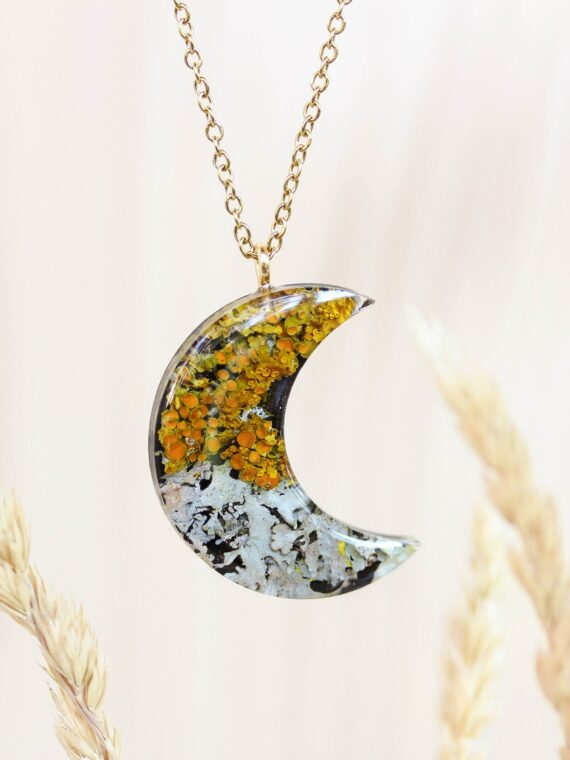 Moon Pendant with Real Lichen in Eco Resin - Forest Inspired Gifts