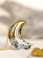 Moon Pendant with Real Lichen in Eco Resin - Forest Inspired Gifts