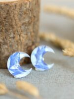 Dainty Crescent Moon Earrings Stud with Pressed Flowers in Resin