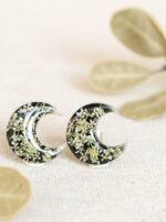 Small Half Moon Earrings Stud with Queen Anne Lace Flower