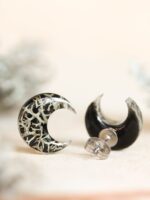 Cottagecore Moon Earrings Stud with Real Lichen in Resin