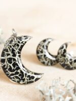Cottagecore Moon Earrings Stud with Real Lichen in Resin