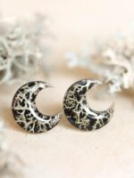 Cottagecore Moon Earrings Stud with Real Lichen in Resin
