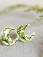 Eco Friendly Resin Earrings - Botanical Moon Jewelry with Moss