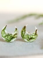 Eco Friendly Resin Earrings - Botanical Moon Jewelry with Moss