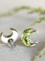Eco Friendly Resin Earrings - Botanical Moon Jewelry with Moss