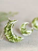 Eco Friendly Resin Earrings - Botanical Moon Jewelry with Moss