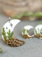 Forest Inspired Earrings with Pine Tree and Stars - Moon Jewelry