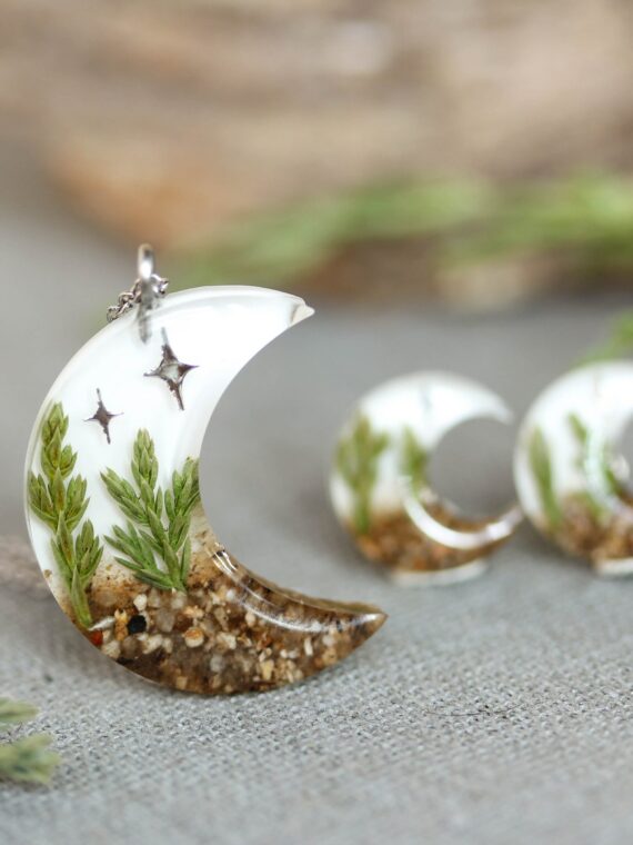 Forest Inspired Earrings with Pine Tree and Stars - Moon Jewelry
