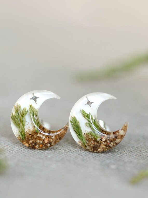 Forest Inspired Earrings with Pine Tree and Stars - Moon Jewelry