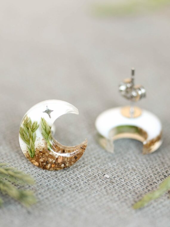 Forest Inspired Earrings with Pine Tree and Stars - Moon Jewelry