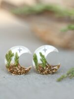 Forest Inspired Earrings with Pine Tree and Stars - Moon Jewelry