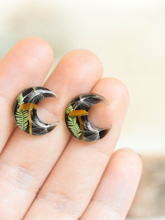 Cottagecore Earrings Hypoallergenic with real Mushroom and Plant