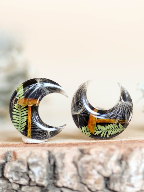 Cottagecore Earrings Hypoallergenic with real Mushroom and Plant