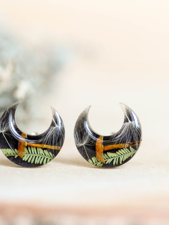 Cottagecore Earrings Hypoallergenic with real Mushroom and Plant