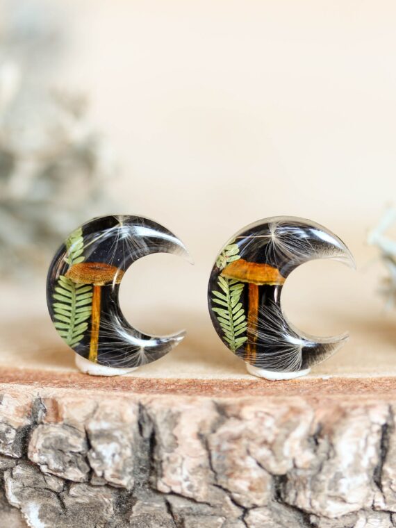 Cottagecore Earrings Hypoallergenic with real Mushroom and Plant
