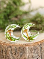 Botanical Earrings with Real Mushroom and Green Moss – Moon Jewelry