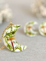 Botanical Earrings with Real Mushroom and Green Moss – Moon Jewelry