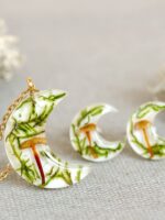 Botanical Earrings with Real Mushroom and Green Moss – Moon Jewelry