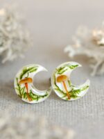 Botanical Earrings with Real Mushroom and Green Moss – Moon Jewelry