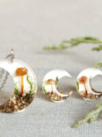 Real Mushroom Terrarium Moon Necklace, Nature Inspired Gift Idea