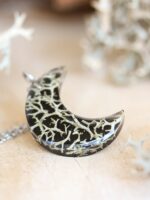 Aesthetic Crescent Moon Necklace with Pressed Plants in Resin