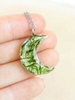Half Moon Necklace with Real Plant in Resin – Nature Jewelry