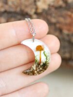 Real Mushroom Terrarium Moon Necklace, Nature Inspired Gift Idea