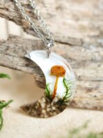 Real Mushroom Terrarium Moon Necklace, Nature Inspired Gift Idea