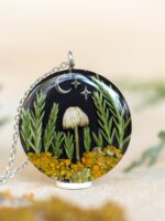 Forest Necklace with Mushroom, Real Plants, Stars and Moon