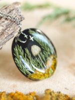 Forest Necklace with Mushroom, Real Plants, Stars and Moon