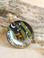 Forest lover Necklace: Real Mushroom & Leaf with Moon and Stars