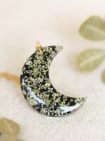 Moon Necklace with Pressed Queen Anne Lace Flower in Resin