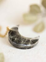 Delicate Black Moon Necklace with Real Dandelion Seeds in Resin
