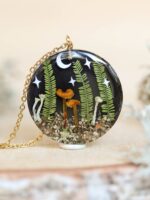 Forest lover Necklace: Real Mushroom & Leaf with Moon and Stars